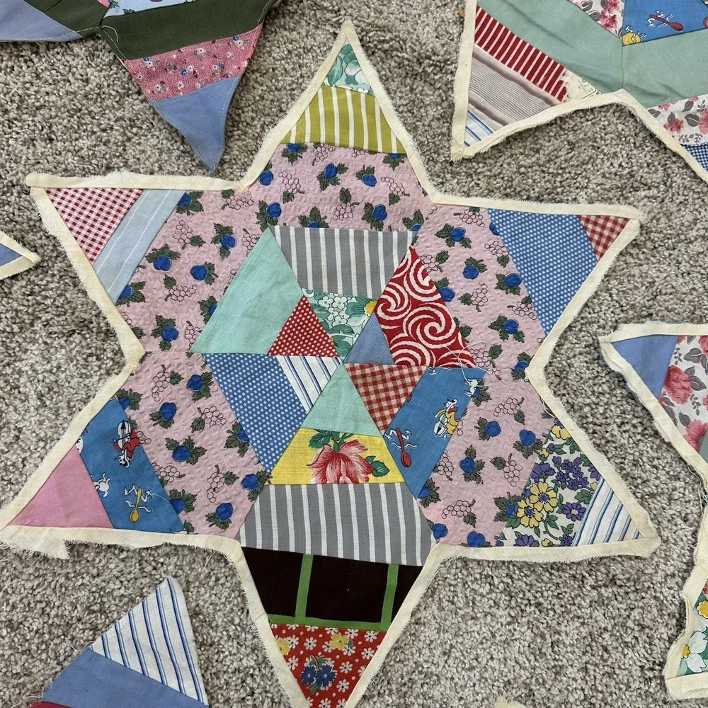 Lot Of 7 Vintage Antique Quilt Blocks‎ Orphans String Star Patchwork Unfinished